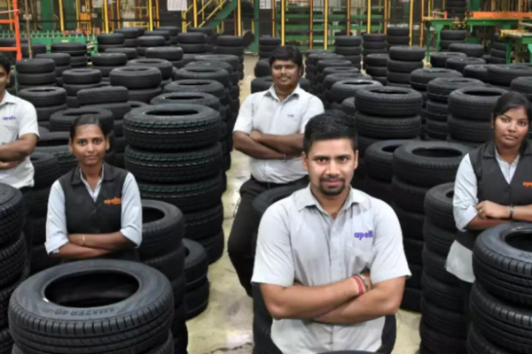 Apollo Tyres falls after labor union concerns halt operations at its Gujarat plant.